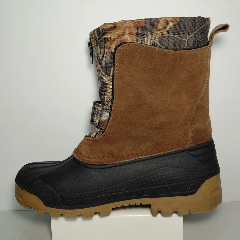 Ozark Trail Youth Size 4 Boots Waterproof Snow Rain Camo Zip Up Strap NO LINER